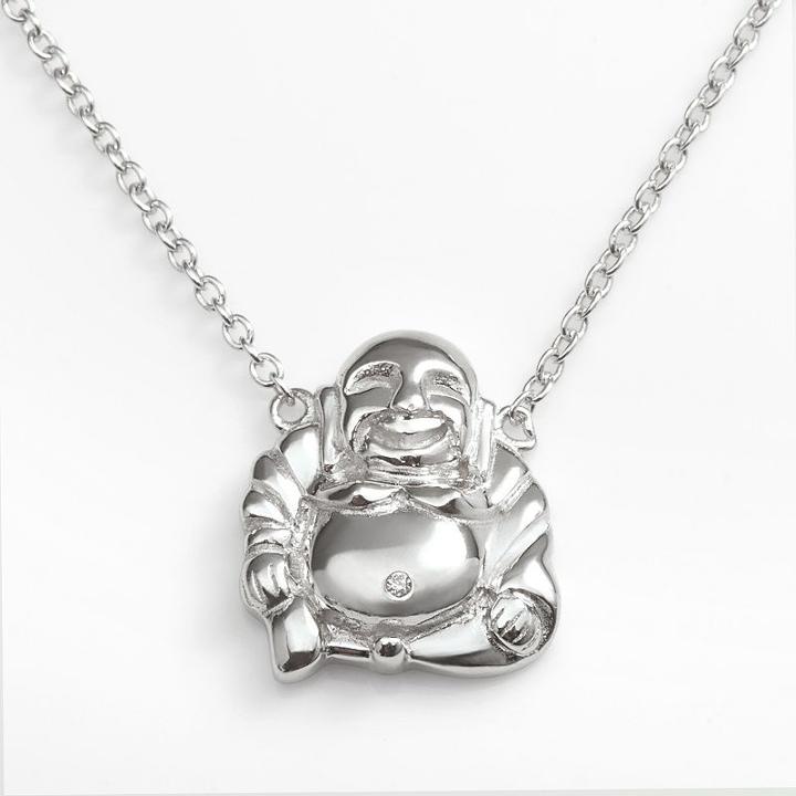 Sophie Miller Sterling Silver Cubic Zirconia Buddha Necklace, Women's, Size: 16, White