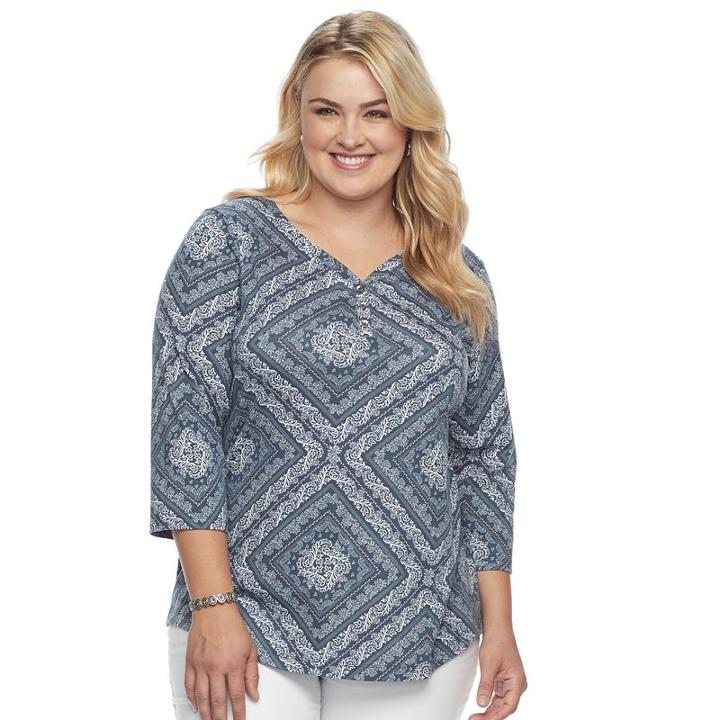 Plus Size Croft & Barrow&reg; Solid V-neck Tee, Women's, Size: 2xl, Blue (navy)