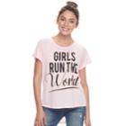 Juniors' Girls Run The World Graphic Tee, Size: Xl, Light Pink