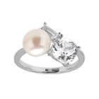 Simply Vera Vera Wang Sterling Silver Freshwater Cultured Pearl & Lab-created White Sapphire Cluster Ring, Women's, Size: 7