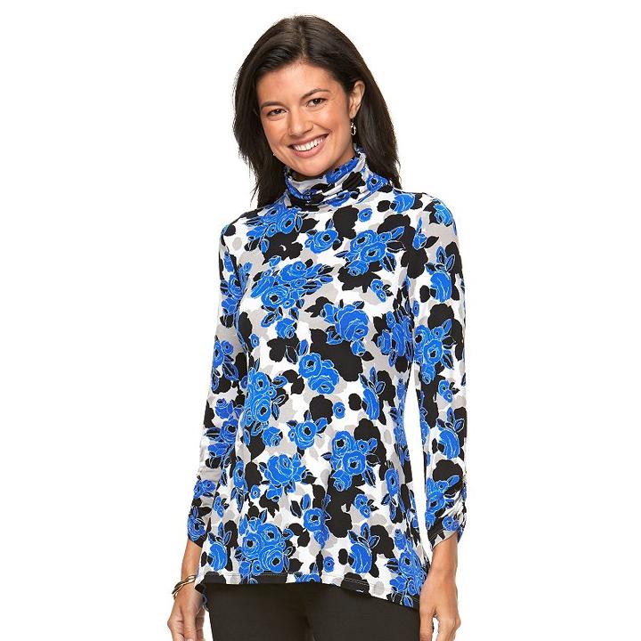 Women's Dana Buchman Shark-bite Mockneck Tee, Size: Xs, Med Blue