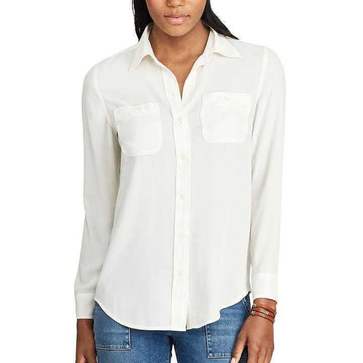 Women's Chaps Georgette Button-up Shirt, Size: Small, White