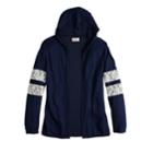 Girls 7-16 & Plus Size So&reg; Lace-stripe Hooded Cardigan, Size: 12 1/2, Blue (navy)