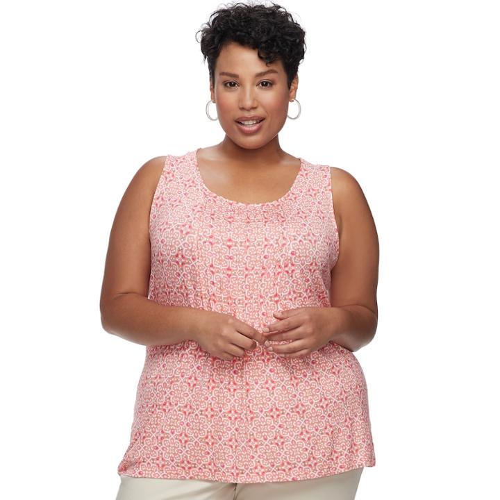 Plus Size Croft & Barrow&reg; Pleated Scoopneck Tank, Women's, Size: 3xl, Light Pink