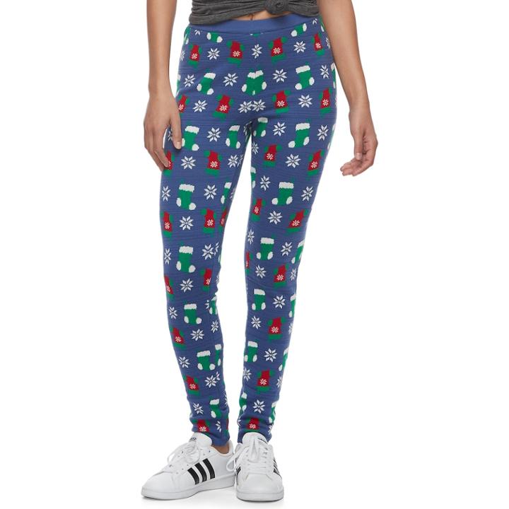 Juniors' It's Our Time Christmas Print Leggings, Teens, Size: Xl, Med Blue