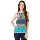 Juniors' Iz Byer California Lace-up Tank Top, Girl's, Size: Large, Blue