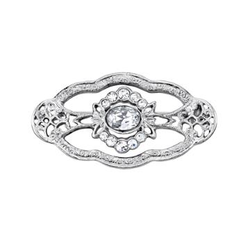 Downtown Abbey Silver Tone Filigree Simulated Crystal Pin, Women's, White