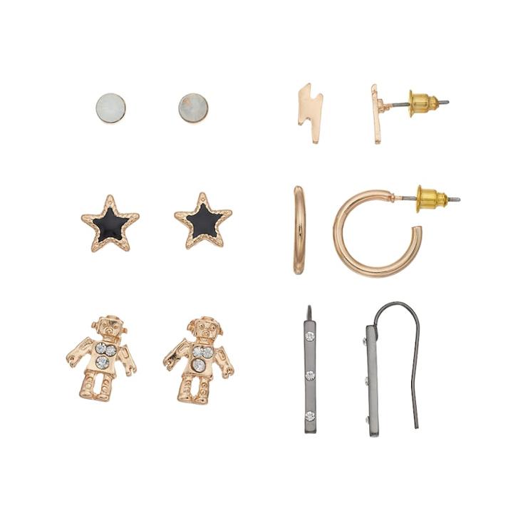 Mudd&reg; Robot, Star & Lighting Bolt Nickel Free Earring Set, Women's, Multicolor