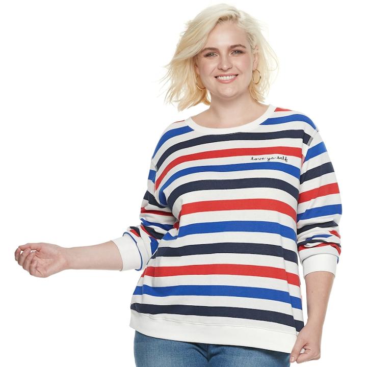 Plus Size Popsugar Love Ya Self Striped Sweater, Women's, Size: 0x, White