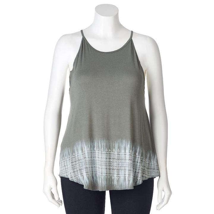 Juniors' Plus Size Mudd&reg; Tie-dye High Neck Tank, Girl's, Size: 3xl, Med Green