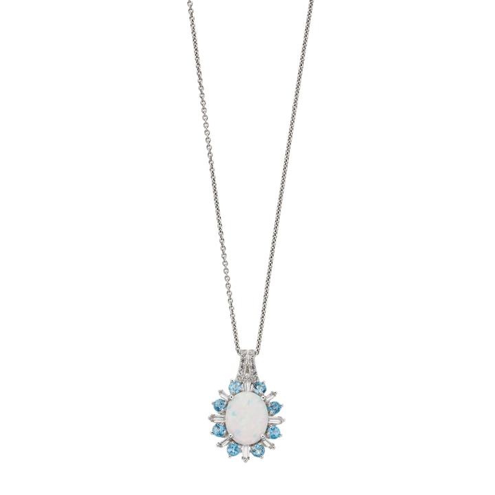 Sterling Silver Lab-created Opal Oval Starburst Pendant Necklace, Women's, Size: 18, White