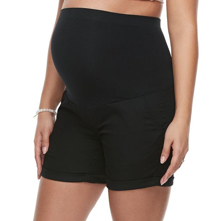 Maternity A:glow Belly Panel Cuffed Twill Shorts, Women's, Size: 16-mat, Black