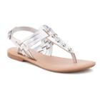 So&reg; Girls' Studded T-strap Sandals, Girl's, Size: 5, Light Grey