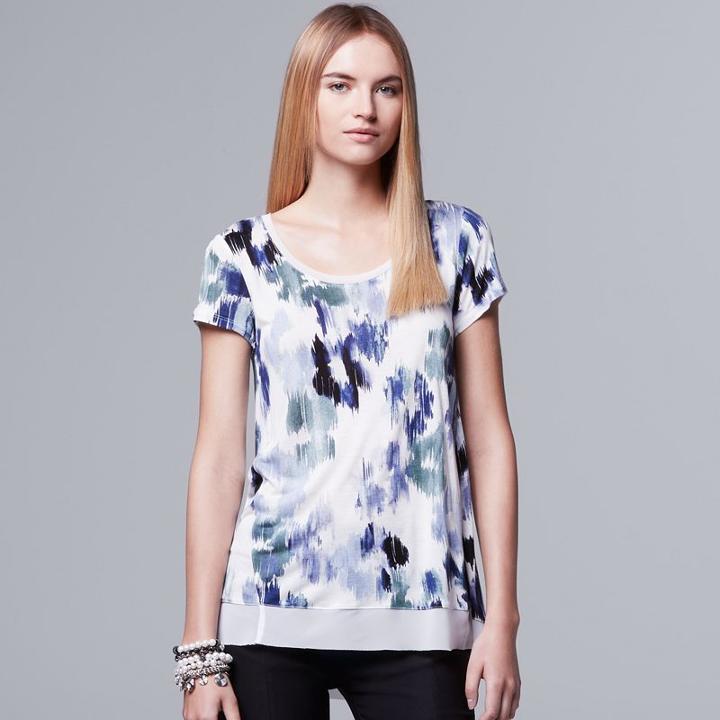 Petite Simply Vera Vera Wang Print Chiffon-trim Tee, Women's, Size: M Petite, Natural