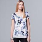 Petite Simply Vera Vera Wang Print Chiffon-trim Tee, Women's, Size: M Petite, Natural