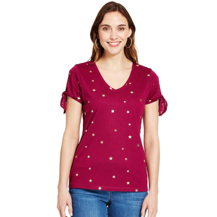 Women's Izod Slit-sleeve Knot Tee, Size: Large, Purple
