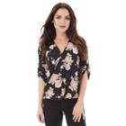 Juniors' Iz Byer California High-low Roll-tab Wrap Top, Teens, Size: Xs, Black Rose Floral