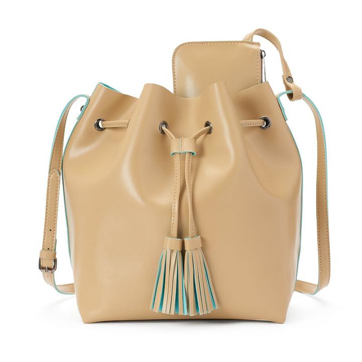 Yoki Bucket Bag With Pouch, Women's, Beig/green (beig/khaki)