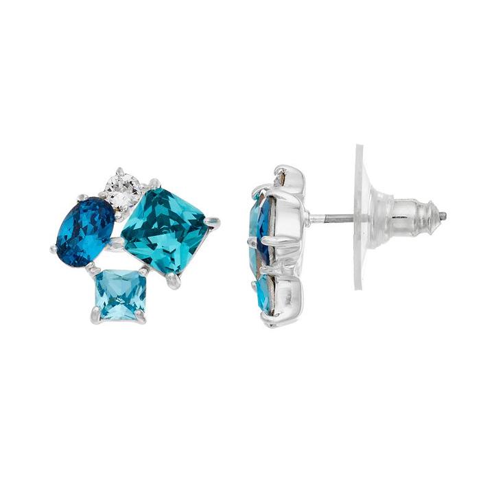 Brilliance Silver Plated Ombre Cluster Stud Earrings With Swarovski Crystals, Women's, Blue