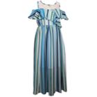 Girls 7-16 Bonnie Jean Cold Shoulder Ruffled Striped Maxi Dress, Size: 14, Blue