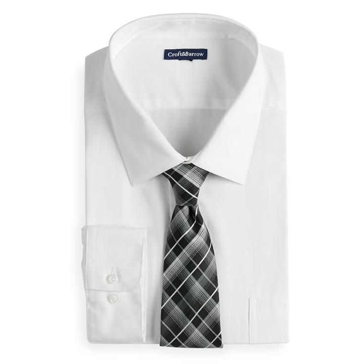 Men's Croft & Barrow&reg; Classic-fit Striped Dress Shirt And Patterned Tie, Size: S 32-33, White