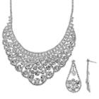 Crystal Allure Bib Necklace And Teardrop Earring Set, Women's, Size: 16, White