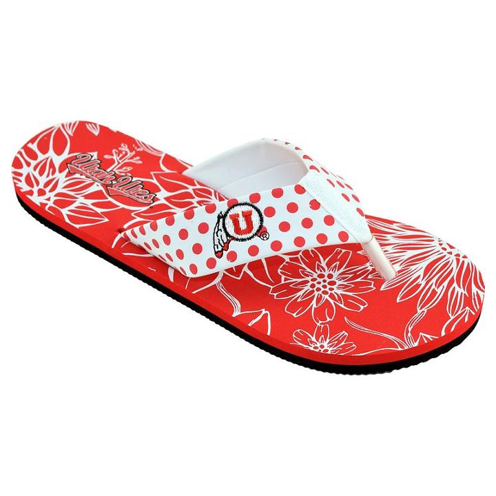 Women's College Edition Utah Utes Floral Polka-dot Flip-flops, Size: Medium, White