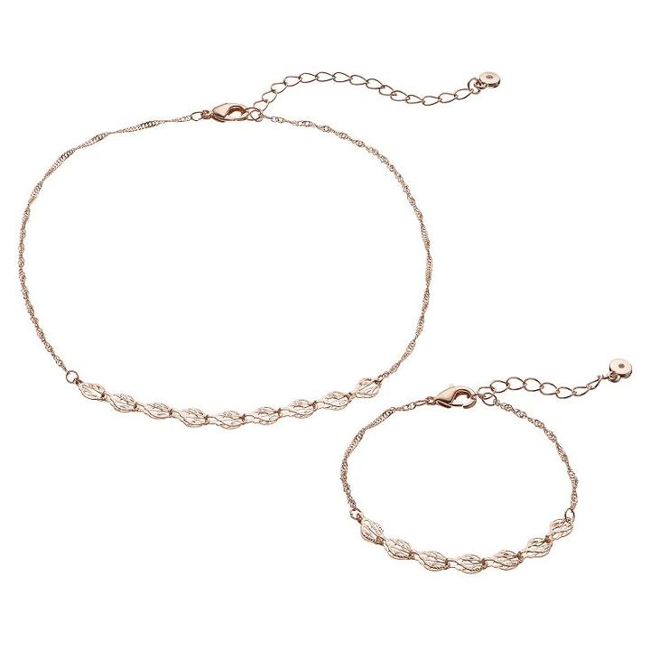 Lc Lauren Conrad Openwork Link Choker Necklace & Bracelet Set, Girl's, Light Pink
