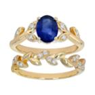 14k Yellow Gold Sapphire & 1/6 Carat T.w. Diamond Leaf Engagement Ring Set, Women's, Size: 8, Blue