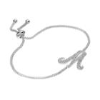 Silver Plated Crystal Initial Adjustable Bracelet, Women's, Grey