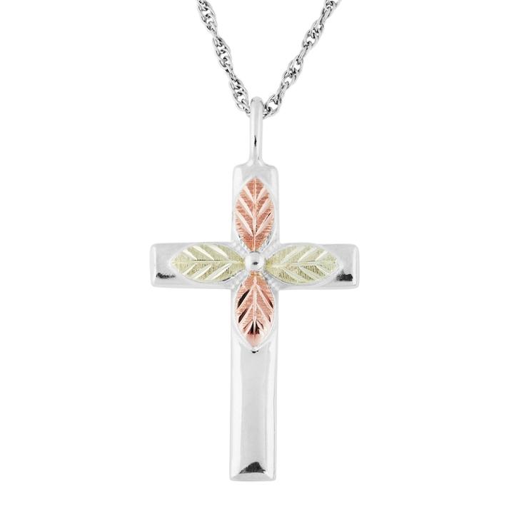 Black Hills Gold Tri-tone Cross Pendant Necklace In Sterling Silver, Women's, Size: 18, Grey