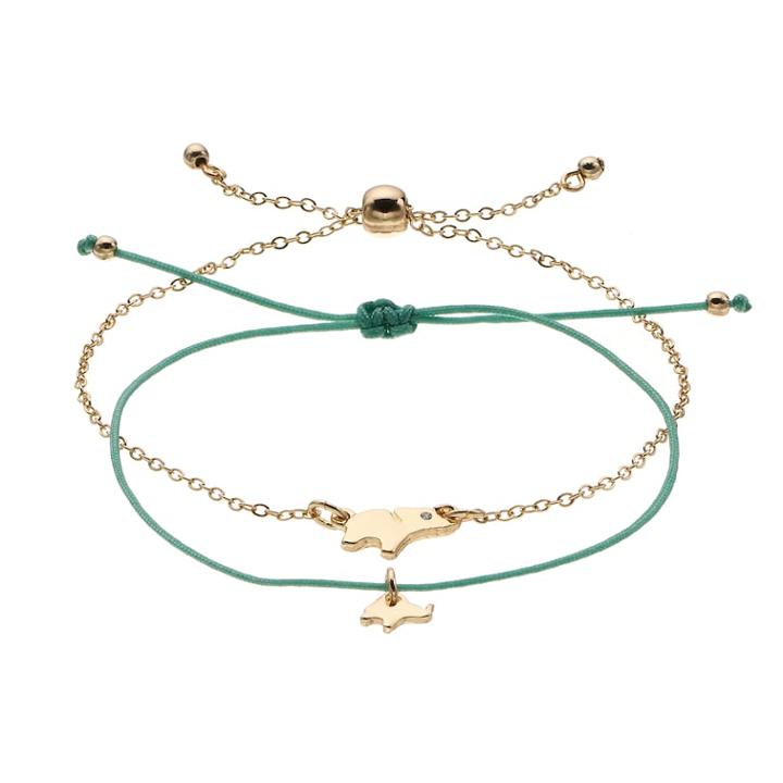 Lc Lauren Conrad Simulated Crystal Elephant Bolo & Slipknot Nickel Free Bracelet Set, Women's, Green