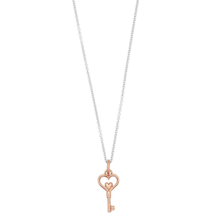 Love This Life Two Tone Sterling Silver Rose Gold Heart Key Pendant Necklace, Women's, Multicolor