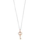 Love This Life Two Tone Sterling Silver Rose Gold Heart Key Pendant Necklace, Women's, Multicolor