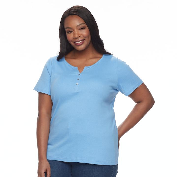 Plus Size Croft & Barrow Solid Henley Tee, Women's, Size: 1xl, Light Blue