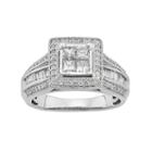 Diamond Square Halo Engagement Ring In 10k White Gold (1 Carat T.w.), Women's, Size: 6