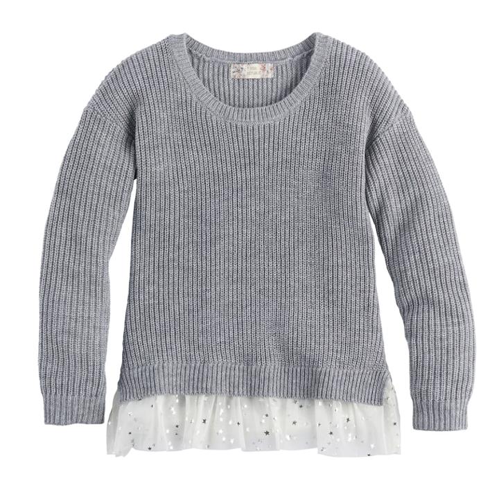 Girls 7-16 & Plus Size Pink Republic Tulle Hem Metallic Sweater, Size: Xl, Grey Other
