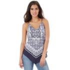 Juniors' Iz Byer Print V-hem Tank, Teens, Size: Large, Navy White