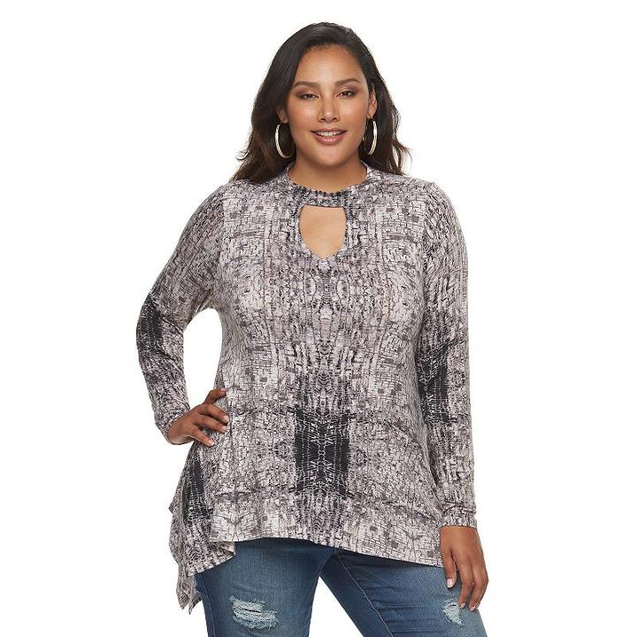 Plus Size Jennifer Lopez Keyhole Tee, Women's, Size: 0x, Black