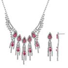 Crystal Allure Fringe Necklace And Linear Drop Earring Set, Women's, Size: 13.5, Pink