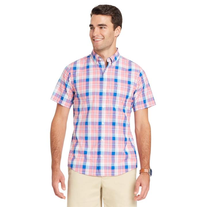 Men's Izod Coolfx Classic-fit Plaid Moisture-wicking Button-down Shirt, Size: Small, Light Pink