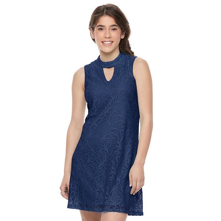Juniors' Lily Rose Lace Cutout Shift Dress, Girl's, Size: Large, Blue (navy)