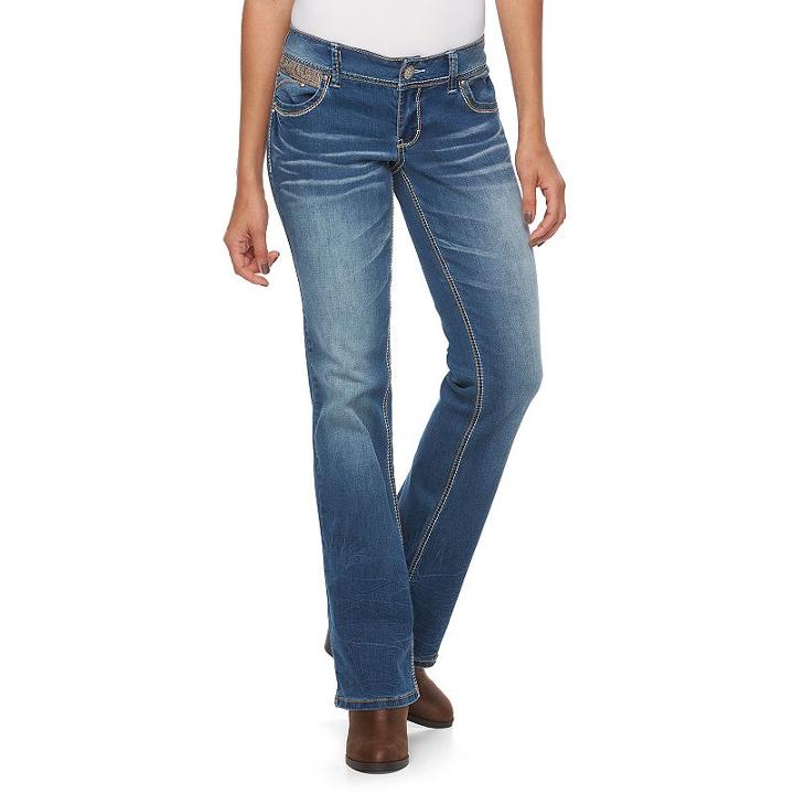 Juniors' Amethyst Embellished Bootcut Jeans, Girl's, Size: 0, Dark Blue