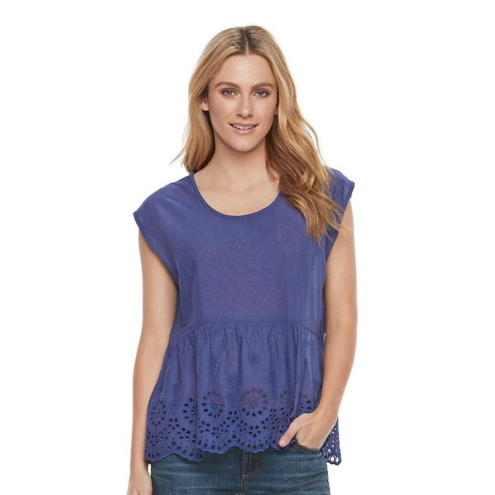 Women's Sonoma Goods For Life&trade; Eyelet Peplum Tee, Size: Large, Dark Blue