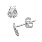 Itsy Bitsy Sterling Silver Simulated Crystal Ladybug Stud Earrings, Women's, White