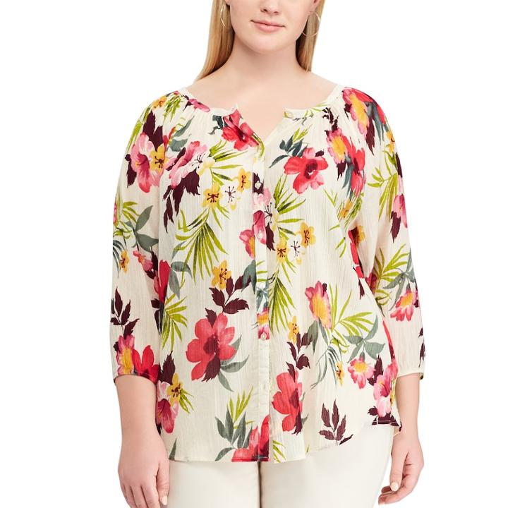 Plus Size Chaps Floral Top, Women's, Size: 2xl, White