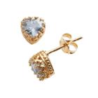 14k Gold Over Silver Lab-created Aquamarine Heart Crown Stud Earrings, Women's, Blue