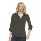 Women's Rock & Republic&reg; Roll-cuff Shirt, Size: Xs, Green