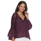 Juniors' Mudd&reg; Lace Sleeve Peasant Top, Teens, Size: Xs, Drk Purple