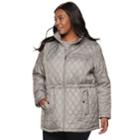 Plus Size Tower By London Fog Hooded Quilted Jacket, Women's, Size: 3xl, Light Grey